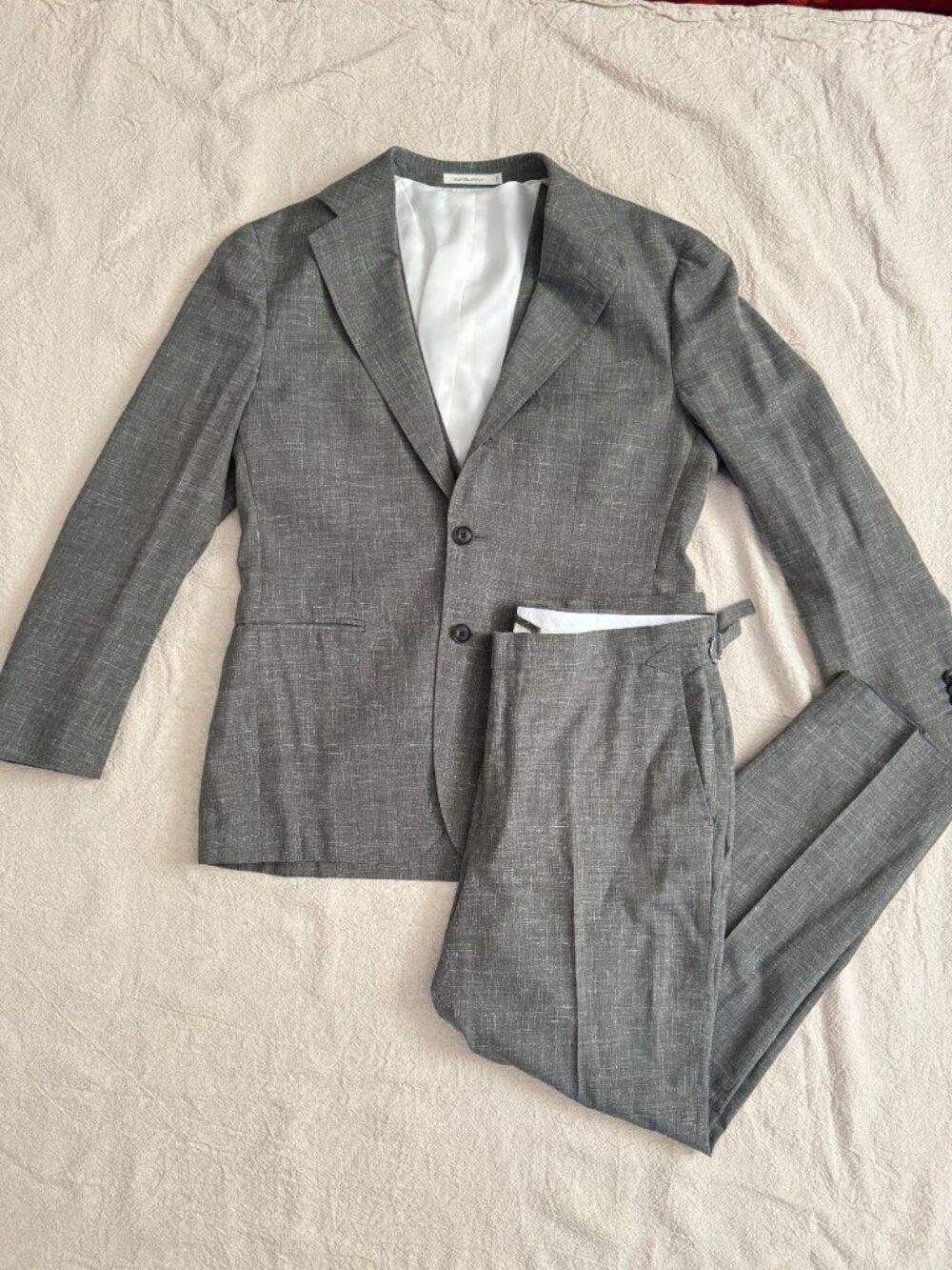 Suit Supply Light Green Men's Linen Silk Wool 3-Piece Suit 40R Blazer Pants 34W
